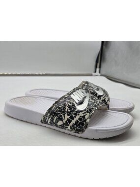 Nike Sandals Womens Size 8 39 Black White Slide Logo Comfort Slip On Shoes